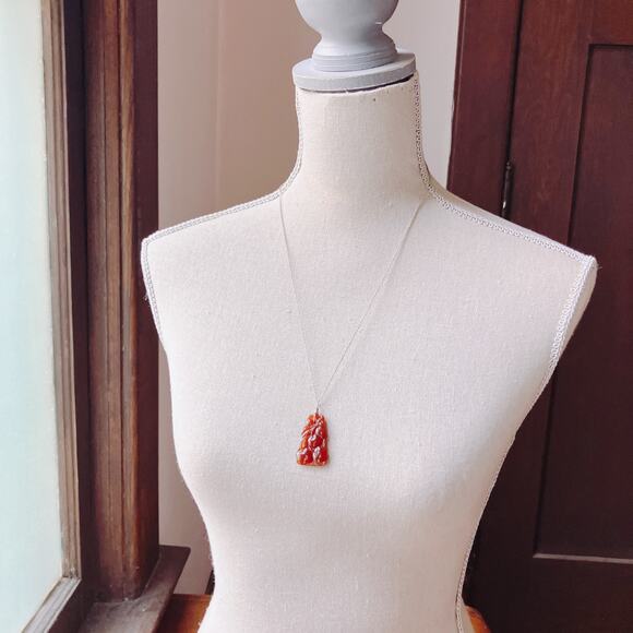 Vintage Faux Carnelian Molded Glass Fruit Pendant Sterling Silver Necklace 23" - Picture 7 of 12